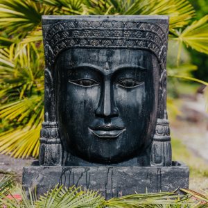 Fuente jemer cabeza de Buda con pila negra 100cm