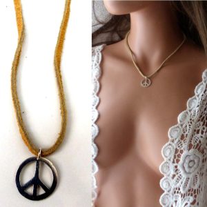 Collier cordon cuir et peace Argent 925 massif