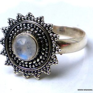 Bague pierre de lune femme argent 925 massif ronde
