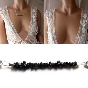 Collier Diamant noir brut femme chaine Argent 925