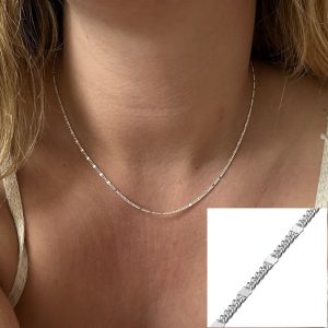 Chaine collier argent femme maille gourmette carrés plats faite main